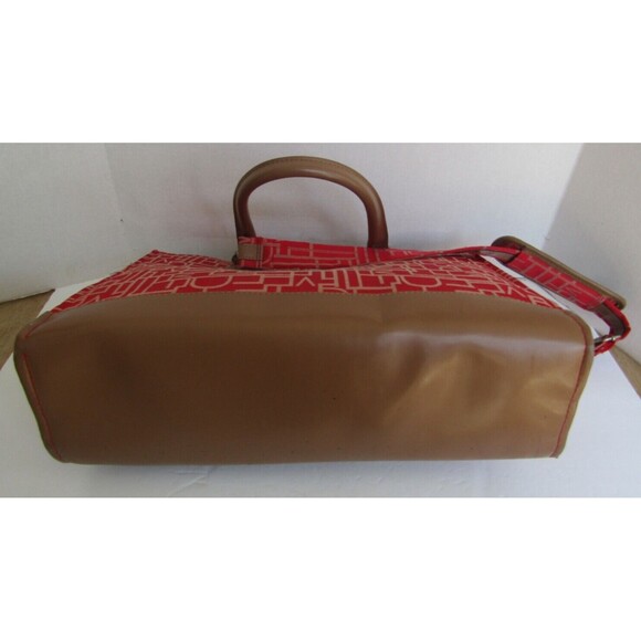 Diane Von Furstenberg Tote Bag Large Red Monogram Weekend Travel Canvas Leather - Picture 6 of 8